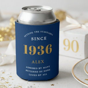 90. Geburtstag Name 1936 Blau Gold Elegant Chic Dosenkühler