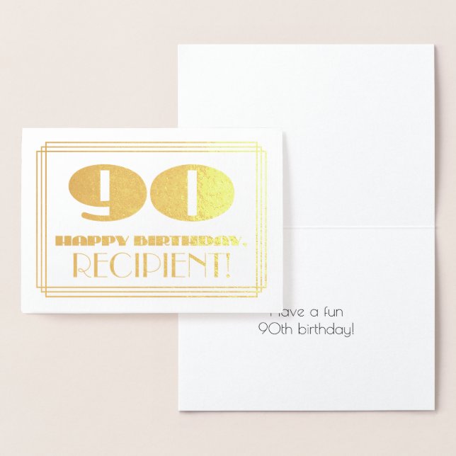 90. Geburtstag; Name + Art Deco Inspiriert Look "9 Folienkarte (Anzeige)