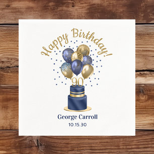 90. Geburtstag Navy Blau Ballon Torte Serviette