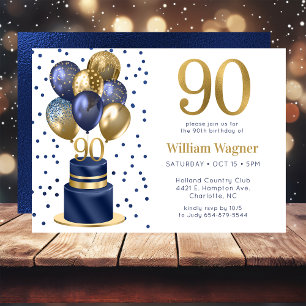 90. Geburtstag Navy Blue Balloon Cake Einladung
