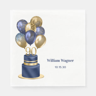 90. Geburtstag Navy Blue Balloon Cake Serviette