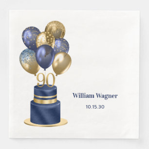 90. Geburtstag Navy Blue Balloon Cake Serviette