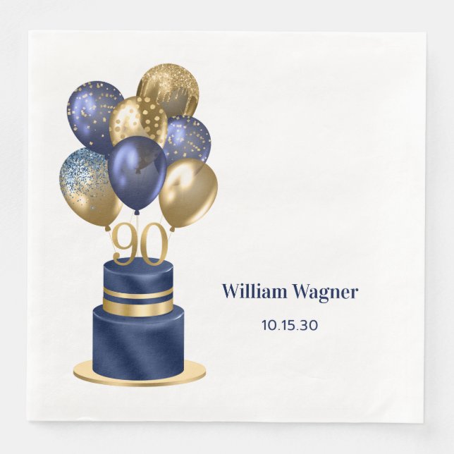 90. Geburtstag Navy Blue Balloon Cake Serviette (Vorderseite)
