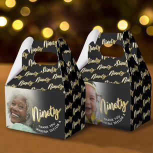 90. Geburtstag ninety script gold schwarz Foto Fav Geschenkschachtel