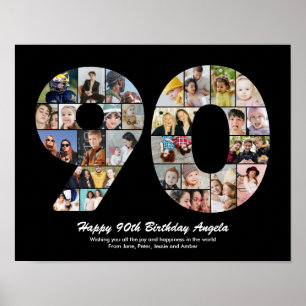 90. Geburtstag Nummer 90 Foto-Collage Geschenk Poster