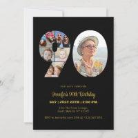 90. Geburtstag Nummer 90 FotoCollage Modernes Schw