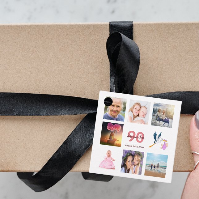 90. Geburtstag Party Foto Collage danke Geschenkanhänger (Von Creator hochgeladen)