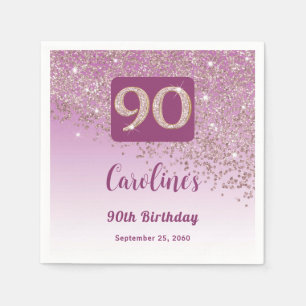 90. Geburtstag Party Funkelnde Roségold Glitter Serviette