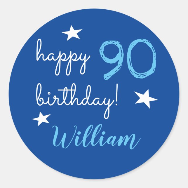 90. Geburtstag Personalisierte blaue Stickers (Vorderseite)