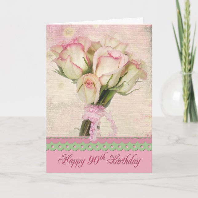 90. Geburtstag Pink Rose Bouquet Karte (Vorderseite)