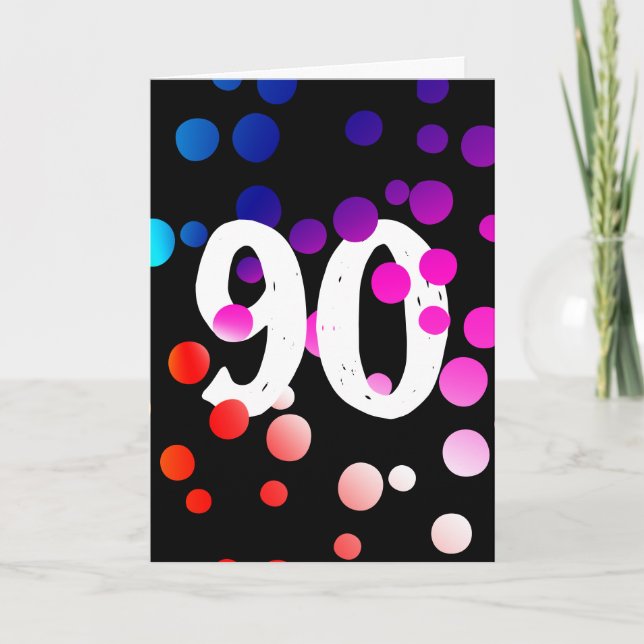 90. Geburtstag Rainbow Dots auf Black Karte (Vorderseite)