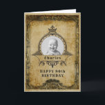 90. Geburtstag Retro Vintages Monogramm Foto Erwac Karte<br><div class="desc">Vintager Retro-Meilenstein im Stil des 90. Geburtstags Grußkarte. Herrliche Geburtstagskarte. Dieser charmante junge Mann wird 90 Jahre alt. Legen Sie Ihr eigenes Foto ein. Vorlage so leicht personalisiert. Beachten Sie, dass das Foto die gleichen Farben hat wie Sie. Das Design ist auch mit anderen Altersmindestplänen und einer Frauenversion erhältlich. Auch...</div>