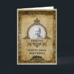 90. Geburtstag Retro Vintages Monogramm Foto Erwac Karte<br><div class="desc">Vintager Retro-Meilenstein im Stil des 90. Geburtstags Grußkarte. Herrliche Geburtstagskarte. Dieser charmante junge Mann wird 90 Jahre alt. Legen Sie Ihr eigenes Foto ein. Vorlage so leicht personalisiert. Beachten Sie, dass das Foto die gleichen Farben hat wie Sie. Das Design ist auch mit anderen Altersmindestplänen und einer Frauenversion erhältlich. Auch...</div>