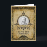 90. Geburtstag Retro Vintages Monogramm Foto Erwac Karte<br><div class="desc">Vintager Retro-Meilenstein im Stil des 90. Geburtstags Grußkarte. Die elegante Geburtstagskarte der Frauen. Diese charmante junge Dame wird 90 Jahre alt. Legen Sie Ihr eigenes Foto ein. Vorlage so leicht personalisiert. Beachten Sie, dass das Foto die gleichen Farben hat wie Sie. Das Design ist auch mit anderen Altersmindestplänen und einer...</div>