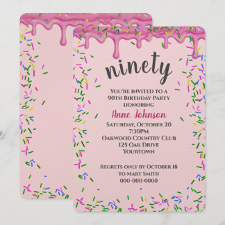90. Geburtstag rosa Icing und Sprinkles Einladung