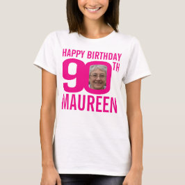 90. Geburtstag rosa individuelle Name und Fotovorl T-Shirt
