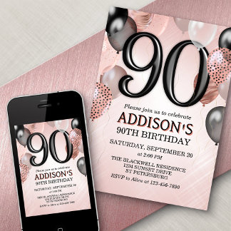 90. Geburtstag Rose Gold Ballons Einladung