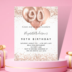 90. Geburtstag Rose Goldballons Budget Einladung Flyer
