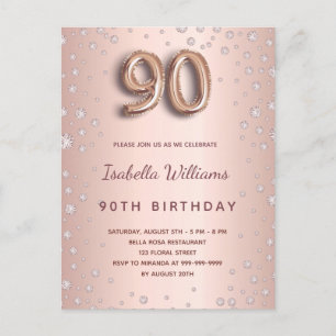 90. Geburtstag Roségold-Diamantballons-Skript Postkarte