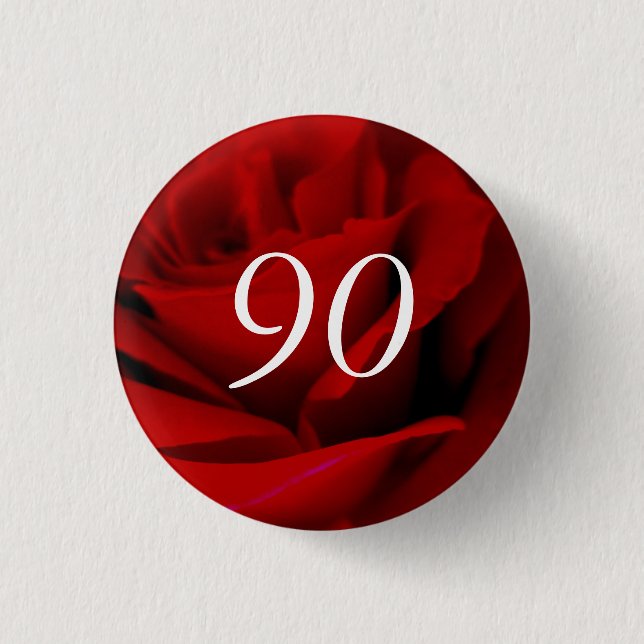 90. Geburtstag Rote Rose Gastgeschenk Button (Vorderseite)