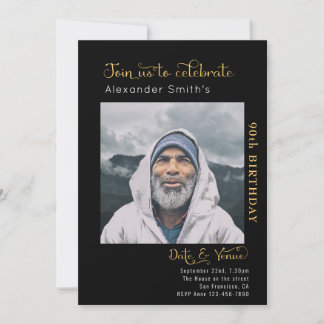90. Geburtstag schwarz Einladung