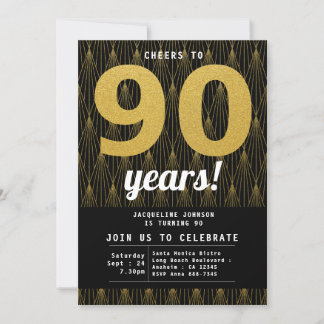 90. Geburtstag Schwarz und Gold Einladung