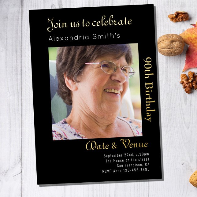 90. Geburtstag Schwarzes Gold Folieneinladung (Von Creator hochgeladen)