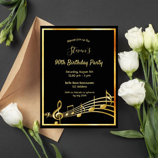 90. Geburtstag Schwarzes Gold Musiknoten Einladung Postkarte