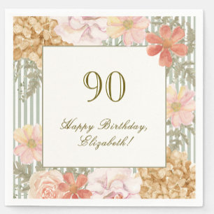 90. Geburtstag Serviette Herbstfarben Blumenstreif
