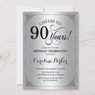 90. Geburtstag - SilberDamaskus Einladung