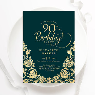 90. Geburtstag Smaragdgrüne Rose Einladung