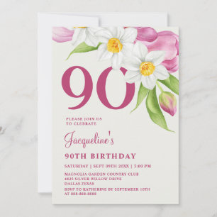 90. Geburtstag Stylisch Elegant Moderne Florale Ro Einladung