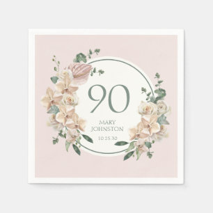 90. Geburtstag Tropische Blumen Serviette