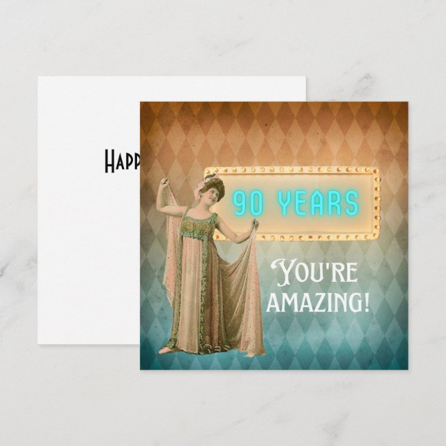 90. Geburtstag Vintag Sängerin Flat Birthday Card (Vorne/Hinten)