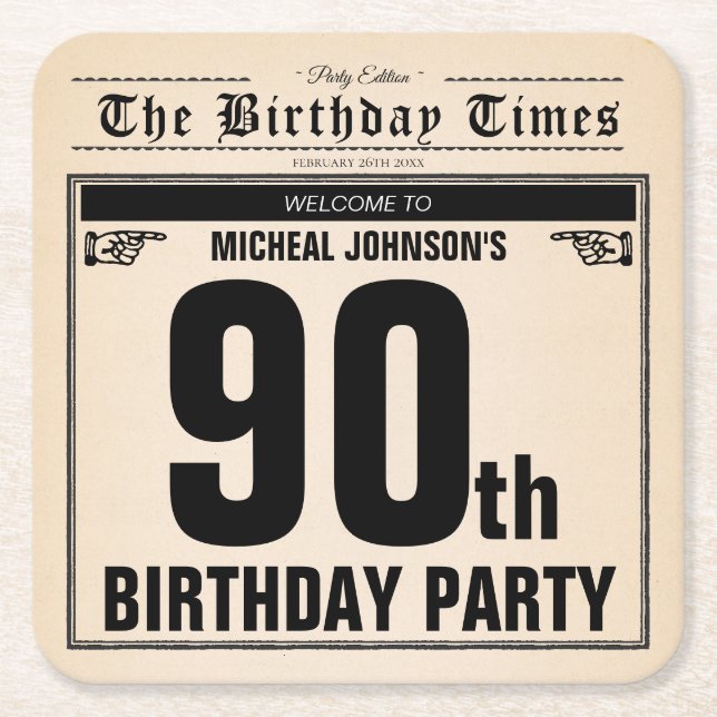 90. Geburtstag Vintage Funny Custom Rechteckiger Pappuntersetzer (Vorderseite)