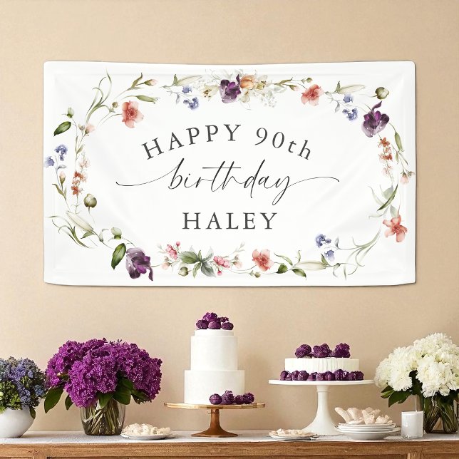 90. Geburtstag Weibliche Wildblumen Banner (Von Creator hochgeladen)