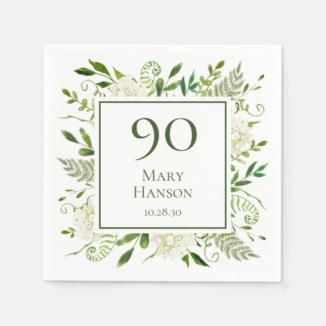 90. Geburtstag Weißer Hydrangeas Serviette (Vorderseite)
