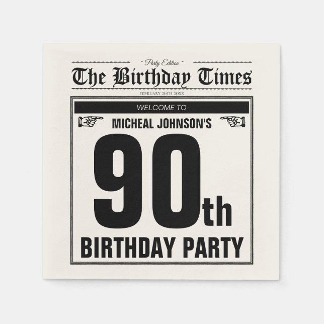 90. Geburtstag Zeitung Vintages Custom Party Serviette (Vorderseite)