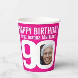 90. Geburtstag Zoll zwei Foto rosa weiß Pappbecher