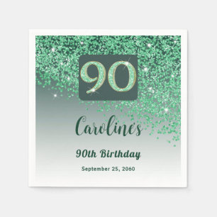 90. Geburtstagparty Funkelnder Grüner Glitter Serviette