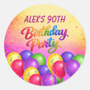 90. Geburtstags-Ballon-Konfetti-Party Runder Aufkleber