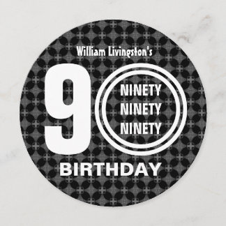 90. Geburtstags-Party modernes Schwarzweiss-V01A7 Einladung