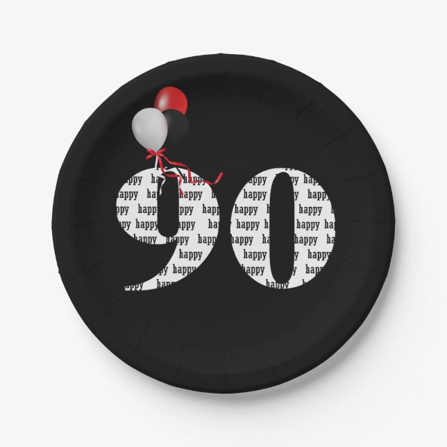 90. Geburtstagsballons Pappteller (Vorderseite)