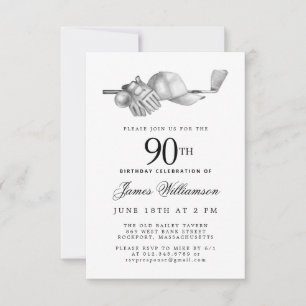 90. Geburtstagsfeier Elegant Schwarz Weiß Golf Einladung