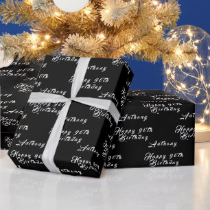 90. Geburtstagsfeier Name Schwarz Modernes Muster Geschenkpapier