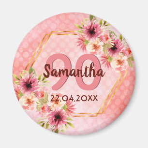 90. Geburtstagsfeier rosa Blumen Save-the-Date Magnet