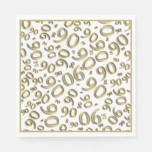 90. Geburtstagsfeiertag-Zahlenmuster Gold/Weiß Serviette (Vorderseite)