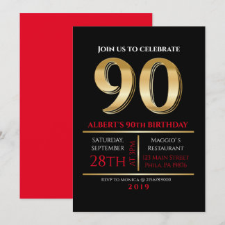 90. Geburtstagsgoldschwarze Party Einladung