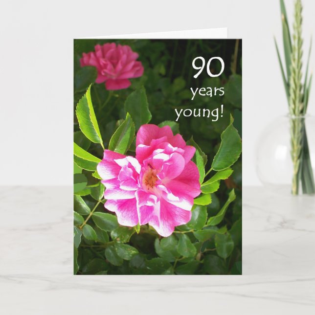90. Geburtstagskarte - Rosa Rosen Karte (Vorderseite)