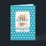90. Geburtstagskuchen Karte<br><div class="desc">Machen Sie einen schönen Geburtstag möglich. Feiern Sie mit jemandem am 90. Geburtstag mit dieser Karte. Hier ist ein Geburtstagskuchen auf einem weißen und blauen,  mit 90 Kerzen beleuchteten Hintergrund.</div>